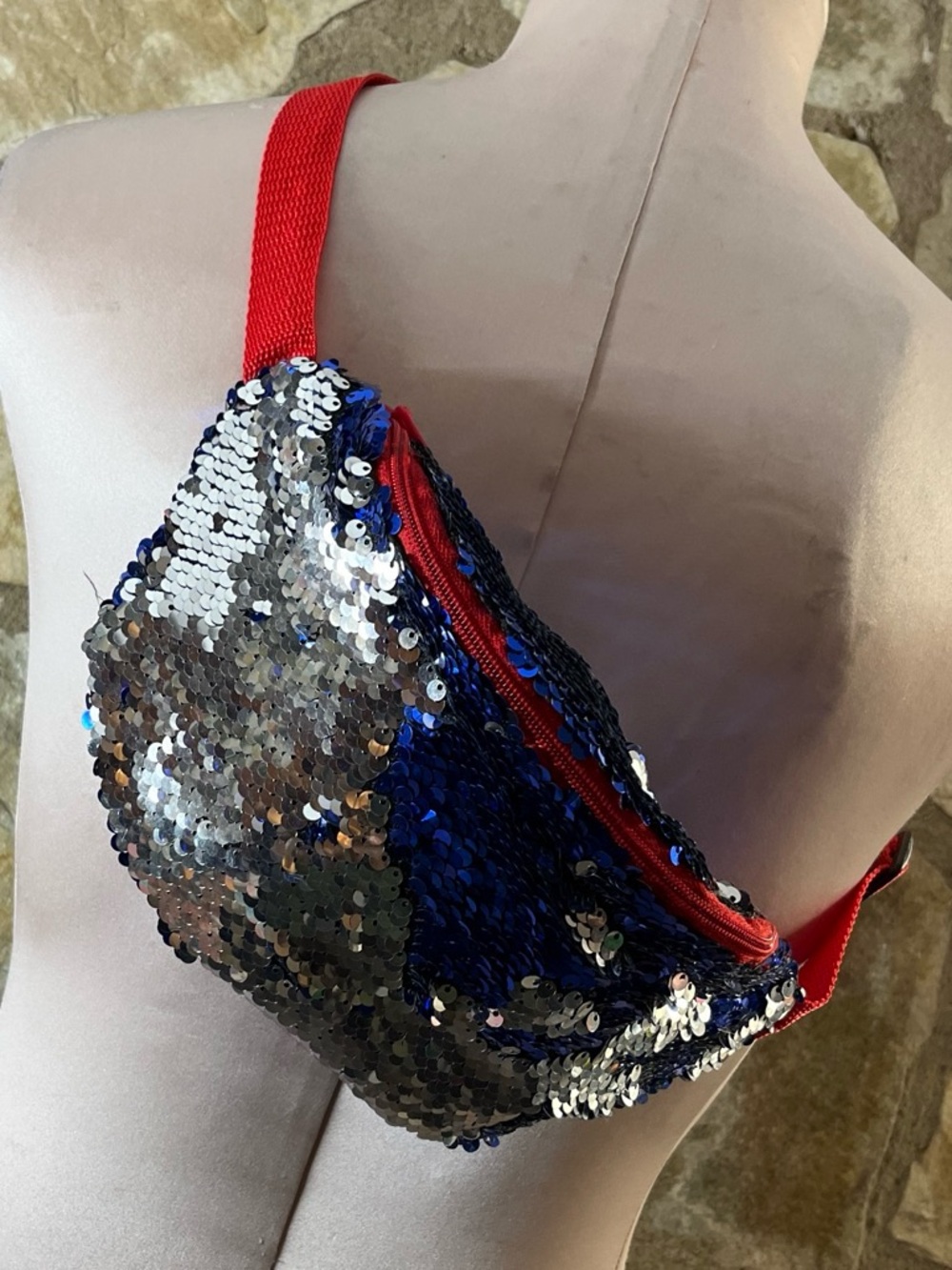 Dan Dee Reversible Blue & Silver Sequin Fanny Pack
